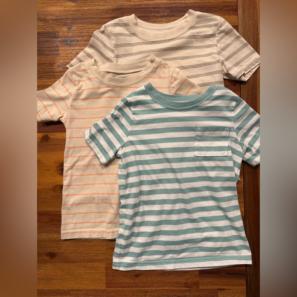 Carter's Striped Pocket Tees Trio - Mint, Peach & Cream